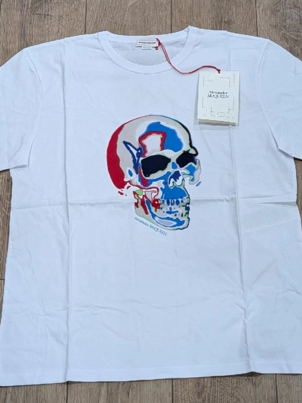 $450 Mens Alexander McQueen Solarised Skull Crewneck T-Shirt White Small